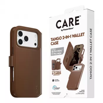 CARE by PanzerGlass Tango 2-in-1 piniginis dėklas rudas su MagSafe, skirtas iPhone 17 Pro Max