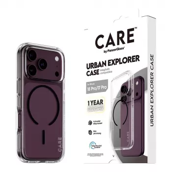 CARE by PanzerGlass Urban Explorer dėklas permatomas su juodu MagSafe iPhone 17 Pro