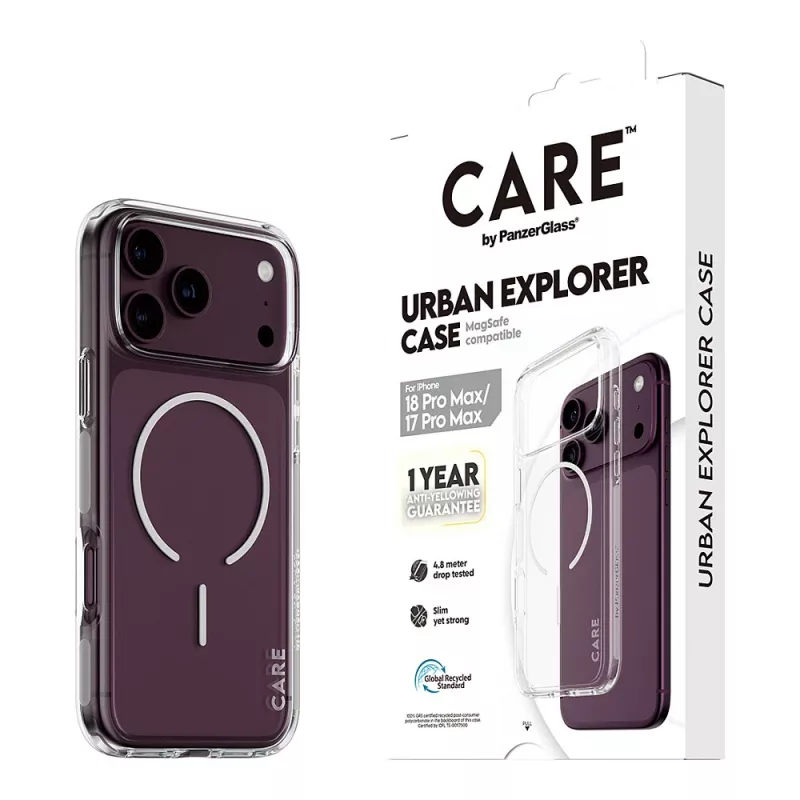 CARE by PanzerGlass Urban Explorer dėklas permatomas su baltu MagSafe iPhone 17 Pro Max