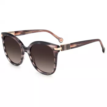 CAROLINA HERRERA HER0134S1ZX Moteriški kvadratiniai akiniai nuo saulės - blizgaus juodo acetato rėmelis, pilki gradientiniai polikarbonatiniai lęšiai, 55 mm lęšio plotis, UV400 apsauga