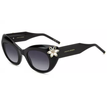 CAROLINA HERRERA Moteriški katės akies akiniai nuo saulės HER0215S807 - juodas acetatinis rėmelis, pilki polikarbonatiniai lęšiai, 50 mm