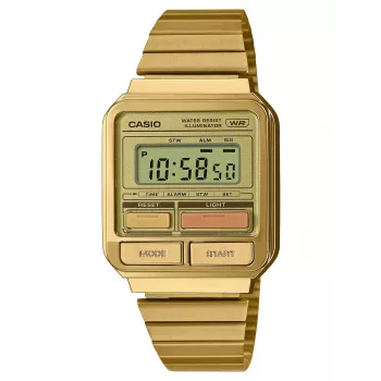 CASIO A120WEG-9AEF Moteriškas Retro Skaitmeninis Laikrodis, 33,5 mm, Auksinės Spalvos