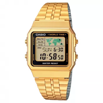CASIO A500WGA-1 Vyrų Skaitmeninis Laikrodis 39mm Auksinio Atspalvio Nerūdijantis Plienas