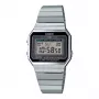 CASIO A700W-1A Vyriškas Skaitmeninis Laikrodis, 37,4 mm, Nerūdijančio Plieno Apyrankė, Juodas Ciferblatas, LED Foninis Apšvietimas