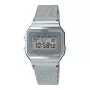 CASIO A700WM-7A Unisex Digitalinis Laikrodis – 37,4 mm Sidabrinis Milano Tinklelis