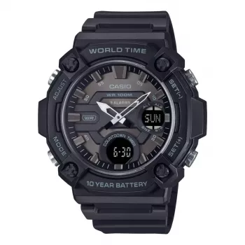 CASIO AEQ-120W-1B Vyriškas analoginis-skaitmeninis laikrodis, 53,3 mm, juoda derva