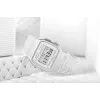 Casio F-91WS-7DF Skaitmeninis laikrodis – permatomas baltas korpusas, unisex, kvarcinis, LED apšvietimas, atsparus vandeniui 3 ATM