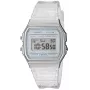 Casio F-91WS-7DF Skaitmeninis laikrodis – permatomas baltas korpusas, unisex, kvarcinis, LED apšvietimas, atsparus vandeniui 3 ATM