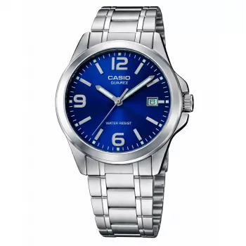 CASIO LTP-1215A-2A Moteriškas analoginis kvarcinis laikrodis, 28 mm, mėlynas ciferblatas, nerūdijantis plienas