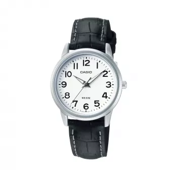 CASIO LTP1303PL7BVE Unisex Analoginis Laikrodis – Nerūdijančio Plieno Korpusas, Juodas Odinis Dirželis, 50m Atsparumas Vandeniui