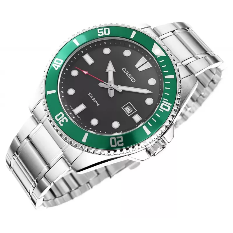 Casio MDV-107D-3AVEF Vyriškas Analoginis Kvarcinis Laikrodis su Žaliu Ciferblatu ir Nerūdijančio Plieno Apyranke, 200m Atsparumas Vandeniui