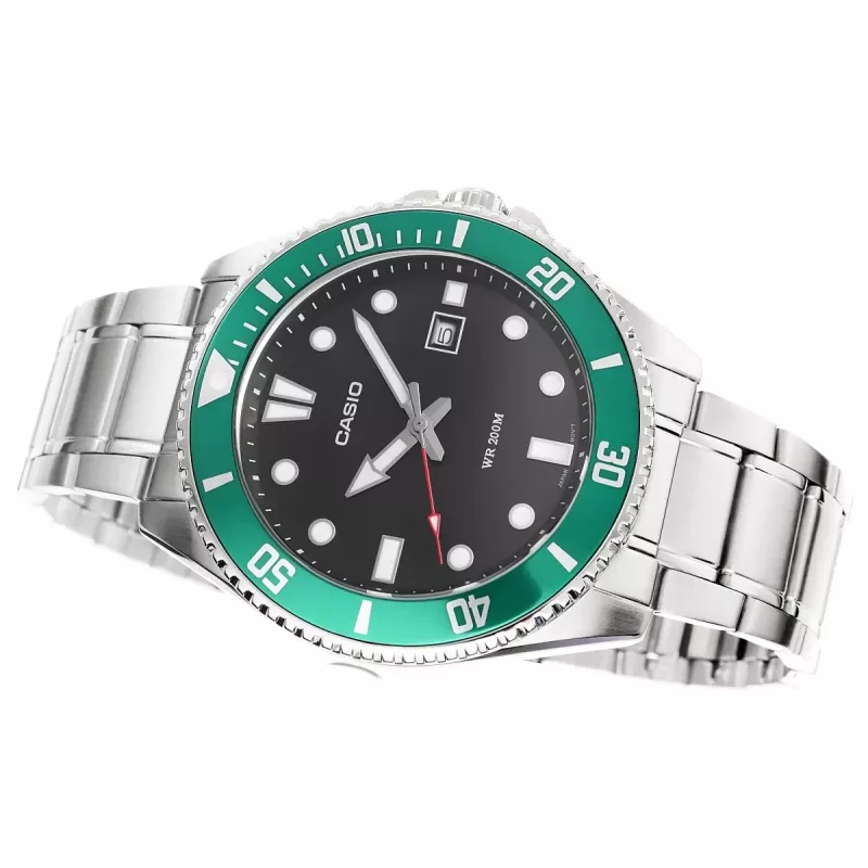 Casio MDV-107D-3AVEF Vyriškas Analoginis Kvarcinis Laikrodis su Žaliu Ciferblatu ir Nerūdijančio Plieno Apyranke, 200m Atsparumas Vandeniui