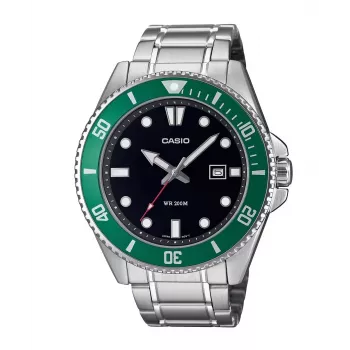 Casio MDV-107D-3AVEF Vyriškas Analoginis Kvarcinis Laikrodis su Žaliu Ciferblatu ir Nerūdijančio Plieno Apyranke, 200m Atsparumas Vandeniui