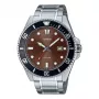 CASIO MDV107D5AVDF Vyrų analoginis kvarcinis laikrodis, 42 mm, rudas ciferblatas, sidabrinė nerūdijančio plieno juosta