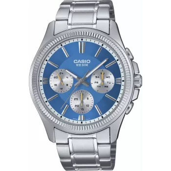 Casio vyriškas analoginis kvarcinis laikrodis MTP1375PD2A2V mėlynas ciferblatas, nerūdijantis plienas 43,8 mm