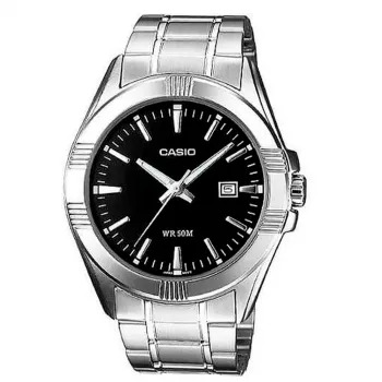 CASIO Vyriškas Analoginis Laikrodis MTP-1308D-1A Nerūdijančio Plieno Apyrankė 43,8mm Juodas Ciferblatas