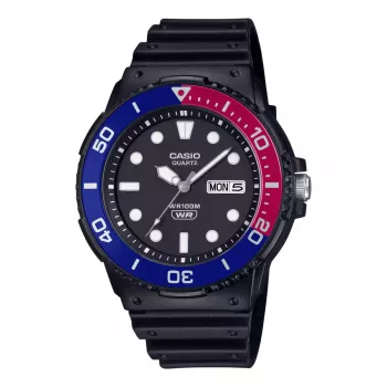 CASIO MRW-230H-1E2 Vyriškas Analoginis Laikrodis su Dervos Apyranke, 47,9 mm Korpusas, Juodas Ciferblatas, 100 m Atsparumas Vandeniui