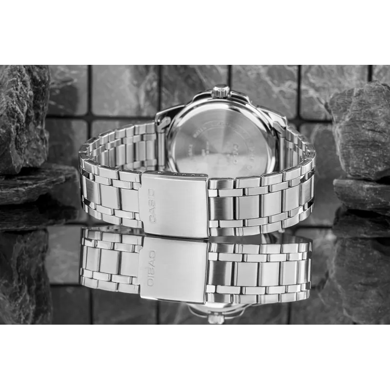 Casio MTP-1314D-2AVEF vyriškas analoginis kvarcinis laikrodis, mėlynas ciferblatas, nerūdijančio plieno apyrankė, 50 m atsparumas vandeniui
