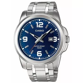 Casio MTP-1314D-2AVEF vyriškas analoginis kvarcinis laikrodis su mėlynu ciferblatu ir nerūdijančio plieno apyranke