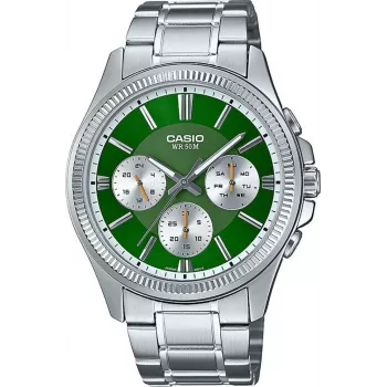 Casio MTP-1375D-3A Vyriškas Analoginis Kvarco Laikrodis Žalias Ciferblatas Sidabrinis Nerūdijantis Plienas