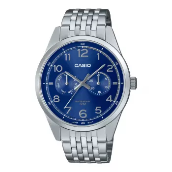 CASIO MTP-E340D-2AVDF Vyriškas analoginis kvarcinis laikrodis 42mm nerūdijančio plieno mėlynu ciferblatu su data
