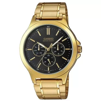 CASIO MTP-V300G-1AUDF Vyrų Analoginis Kvarco Laikrodis, 47mm Auksinio Atspalvio Jonais Dengtas Nerūdijančio Plieno Korpusas, Juodas Ciferblatas, Diena-Data