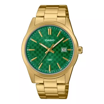 CASIO MTP-VD03G-3AUDF Vyriškas analoginis kvarcinis laikrodis 48 mm žalias ciferblatas nerūdijantis plienas