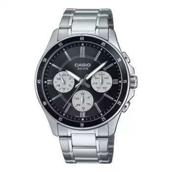 CASIO MTP1374D1A3VD Vyriškas analoginis laikrodis su dienos ir datos rodymu, nerūdijančio plieno apyrankė, 47 mm korpusas