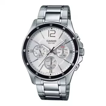 CASIO MTP1374D7AVDF Vyriškas analoginis kvarcinis laikrodis su nerūdijančio plieno apyranke, 47 mm