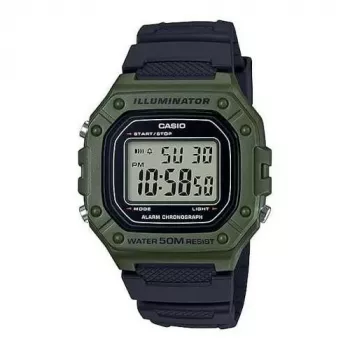 CASIO W-218H-3AVDF Skaitmeninis kvarcinis laikrodis – žalia derva, 50m atsparumas vandeniui, LED foninis apšvietimas