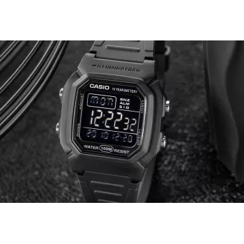 Casio W-800H-1BVES vyriškas skaitmeninis laikrodis – atsparus vandeniui iki 100 m, kvarcinis judesys
