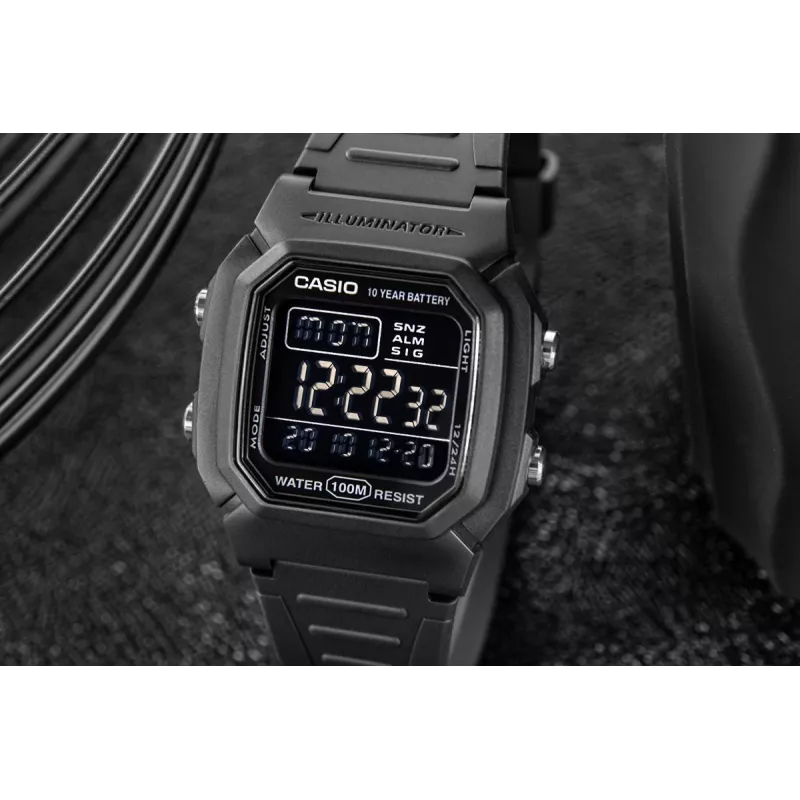 Casio W-800H-1BVES vyriškas skaitmeninis laikrodis – atsparus vandeniui iki 100 m, kvarcinis judesys