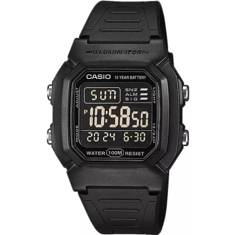 Casio W-800H-1BVES vyriškas skaitmeninis laikrodis – atsparus vandeniui iki 100 m, kvarcinis judesys