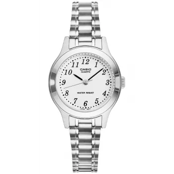 CASIO Moteriškas Analoginis Kvarcinis Laikrodis LTP-1128A-7B 33mm Sidabrinis Ciferblatas Nerūdijantis Plienas