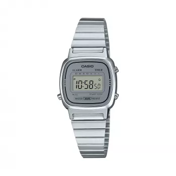Moteriškas skaitmeninis laikrodis Casio LA670WA-7 – 30 mm, sidabrinis, nerūdijančio plieno apyrankė