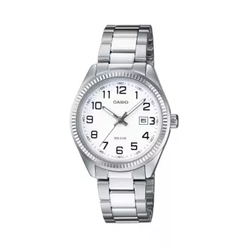 CASIO Women's LTP1302PD7BVE analoginis kvarcinis laikrodis, 34,5 mm nerūdijančio plieno korpusas, sidabrinis ciferblatas, datos rodymas