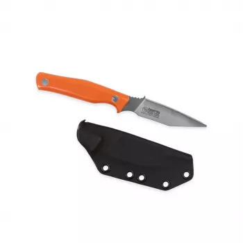 Casström Swedish Field Dresser Orange G10 medžioklinis peilis 100mm Sandvik 12C27 ašmenimis, pilnas tangas, Kydex makštis