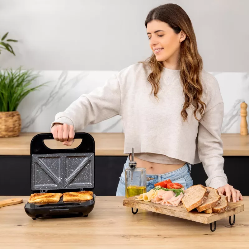 CECOTEC Rock'nToast Classic+ Sumuštinių Kepimo Aparatas (Nerūdijantis Plienas/Juoda, 800 W, 2 Asmenims)