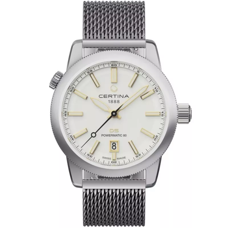 Certina DS Action Diver vyrų automatinis laikrodis 43 mm, sidabrinis ciferblatas, pilka NATO apyrankė C041407190310