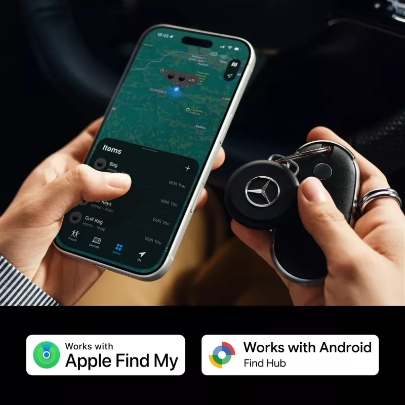 Chipolo LOOP Mercedes – Įkraunamas Bluetooth sekiklis su silikonine kilpa, skirtas iOS ir Android, juodos spalvos