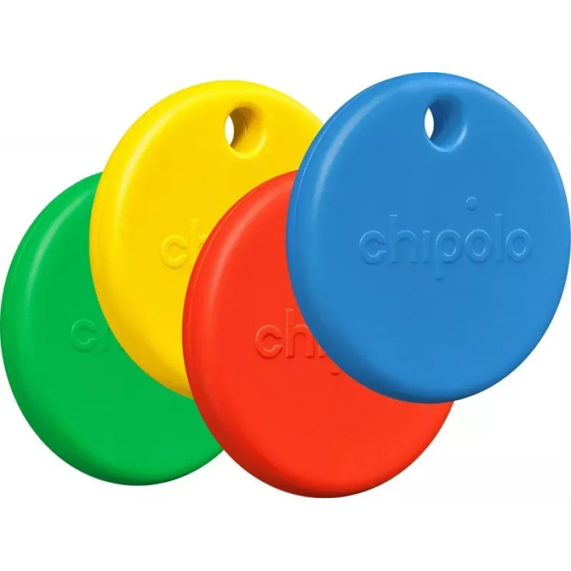 Chipolo POP 4 rinkinys sekimo žymos, skirtos Apple Find My (raudona, mėlyna, geltona, žalia)