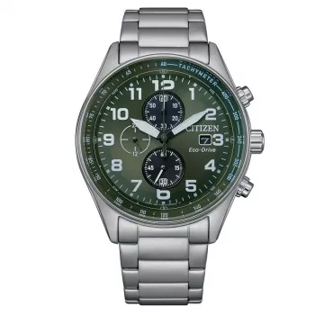 CITIZEN Eco-Drive Chronograph Watch CA0770-72X 43mm Stainless Steel Green Dial Men's
