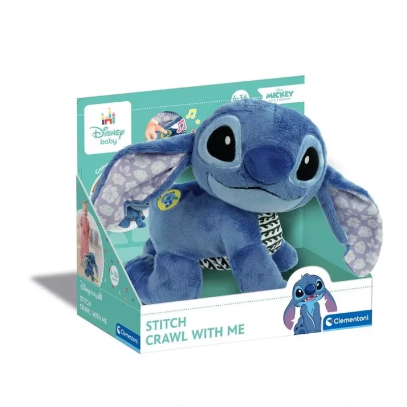 Clementoni Disney Baby Stitch We Crawl Together Minkštas Žaislas, Mėlynas, 25 cm, Nuo Gimimo