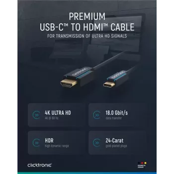 Clicktronic Casual USB-C į HDMI adapterio kabelis, 1 m, 4K Ultra HD 60 Hz, juodas 44928