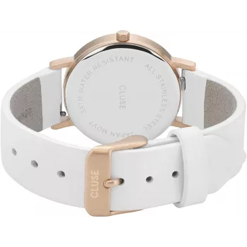 CLUSE Minuit moteriškas kvarcinis laikrodis 33 mm rožinio aukso nerūdijančio plieno tinkleliu