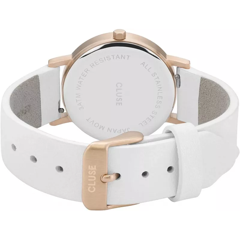 CLUSE Minuit moteriškas kvarcinis laikrodis 33 mm rožinio aukso nerūdijančio plieno tinkleliu