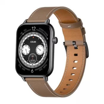 COLMI C28 Smartwatch – Juodas korpusas + Ruda odinė juosta