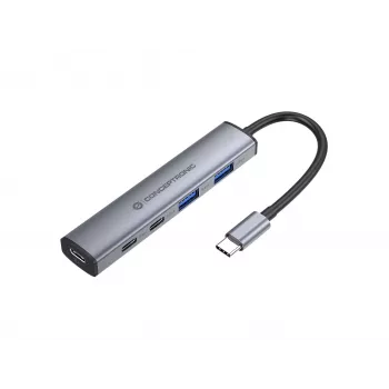 Conceptronic 4-in-1 USB-C Hub Dock su 2x USB-C, 2x USB-A ir 100W PD - Pilka