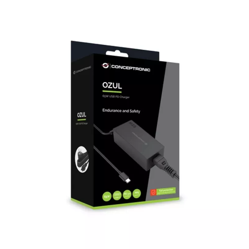 CONCEPTRONIC 65W GaN USB-C įkroviklis, 1 prievadas, PD3.0/PPS, juodas