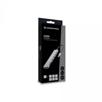 CONCEPTRONIC 7-in-1 USB-C Docking Station su HDMI, USB-C PD, 2x USB-A, SD ir MicroSD kortelių skaitytuvais, 25 cm kabeliu, Space Grey